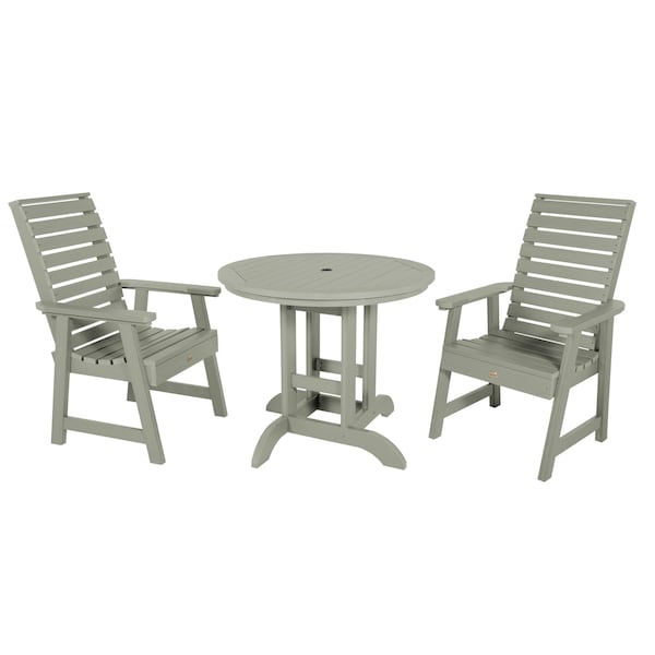 Highwood Usa Weatherly 3pc Round Outdoor Patio Furniture Dining Set AD-DNW36-EUC - main